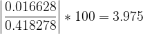 \dpi{120} \left |\frac{0.016628}{0.418278} \right |*100 = 3.975